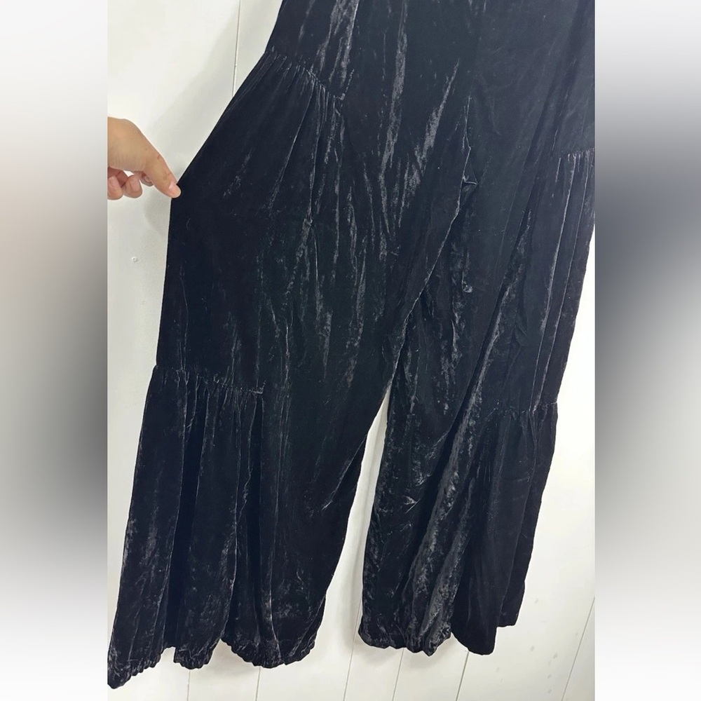 Free People C Est La Vie Wide Leg Pop Star Velvet Pants Size 12 Black Side Zip - Picture 5 of 13